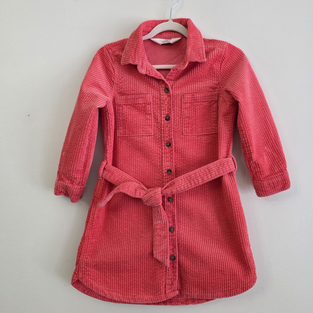H&M Coral Pink Corduroy Shirt Dress with Self-Tie Belt